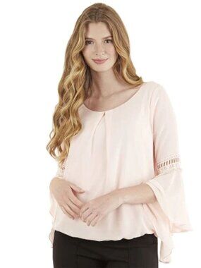 Peach pleat blouse with layered sleeves with crochet lace trim size M